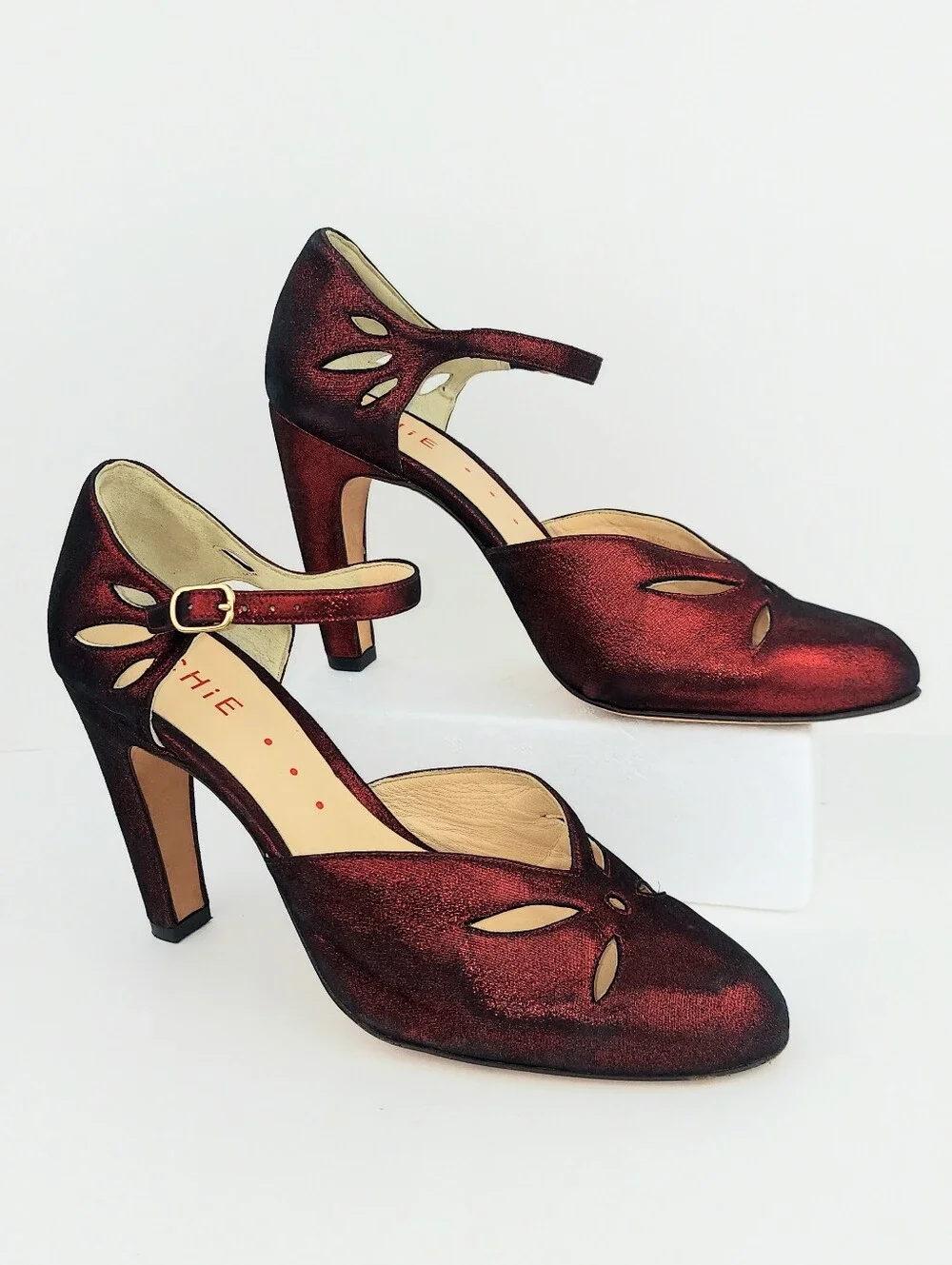 Chie Mihara Metallic Red Black Glitter Retro Style Heels